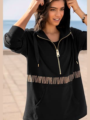 Sweatshirt à capuche capuche doublée avec lien à nouer - Venice Beach - Noir