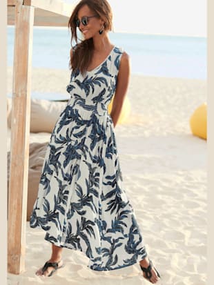 robe longue discrète bordure en dentelle à l'encolure - s.oliver - sable-noir imprimé