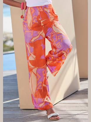 Pantalon ceinture avec plis décoratifs devant - LASCANA - Orange-fuchsia Imprimé