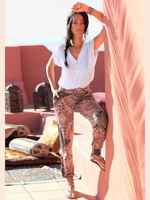 Pantalon en jersey pantalon en tissu léger avec imprimé ethnique - LASCANA - Taupe-corail Imprimé