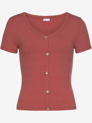 T-shirt à manches courtes encolure en v dégagée - LASCANA - Couleur Terre Cuite