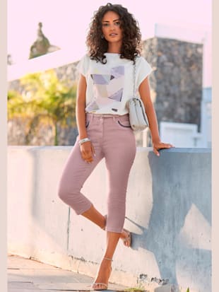 T-shirt à manches courtes mélange de matières tendance - LASCANA - Blanc Imprimé