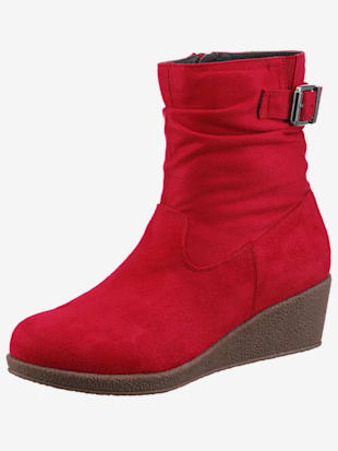 Bottines compensées classiques, textile doux, imitation cuir velours - CITY WALK - Rouge