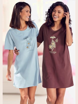 T-shirt de nuit court par lot de 2 - Vivance Dreams - Bordeaux, Bleu Clair