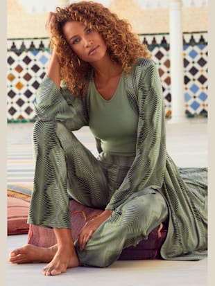 bas de pyjama pantalon large avec imprimé palmiers graphique - lascana - vert foncé imprimé