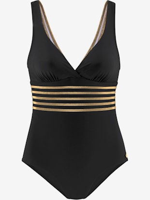 Maillot de bain couleur unie avec empiècements couleur or - LASCANA - Noir-couleur Doré