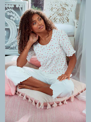 haut de pyjama t-shirt avec détails babylock - s.oliver - blanc à fleurs