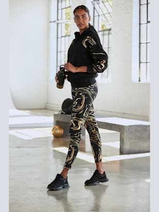 leggings fonctionnels caleçon performance avec motif abstrait - lascana active - noir, couleur or