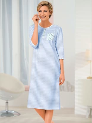 chemise de nuit femme manches 3/4 col boutonné - wäschepur - bleu ciel à rayures