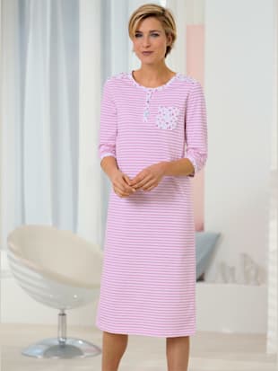 chemise de nuit femme manches 3/4 col boutonné - wäschepur - rose à rayures