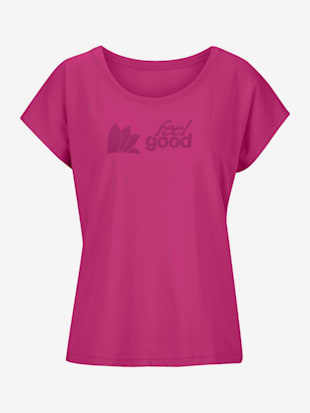 t-shirt féminin sport imprimé poitrine - feel good - fuchsia