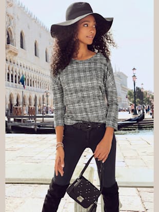 T-shirt lascana à manches 3/4 - LASCANA - Noir À Carreaux