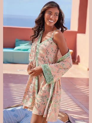 Kimono peignoir fantaisie avec imprimé floral - LASCANA - Nude-vert Jonc