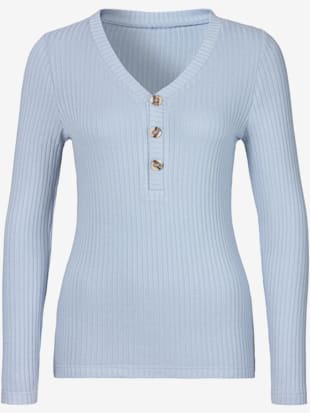 T-shirt manches longues patte de boutonnage devant - LASCANA - Bleu Clair