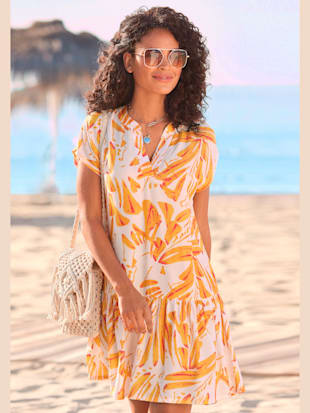 robe chemisier robe tunique à encolure en v - s.oliver - orange-crème imprimé