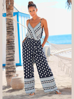 Combinaison col v devant et au dos - Vivance - Bleu Imprimé