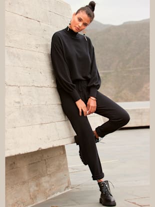 Pantalon en tricot avec bords-côtes larges - LASCANA - Noir