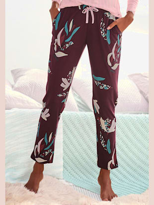 Bas de pyjama pantalon de nuit élégant avec motif sur toute la surface - s.Oliver - Bordeaux-à Fleur
