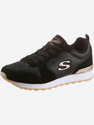 Baskets cuir velours doux et textile - Skechers - Noir-couleur Doré