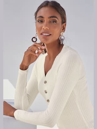 T-shirt manches longues patte de boutonnage devant - LASCANA - Crème