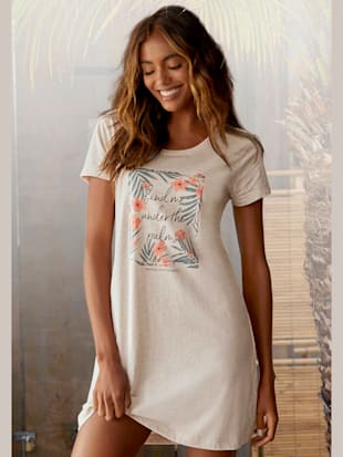 chemise de nuit confortable avec imprimé palmiers - lascana - sable chiné