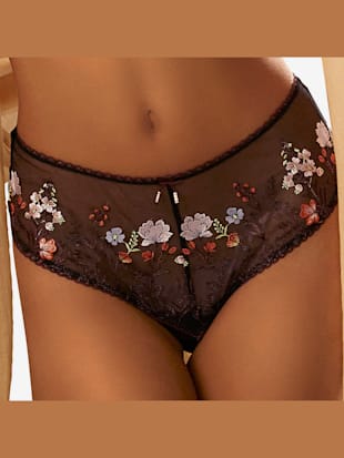tanga panty féminin avec de belles fleurs en dentelle brodée élégante - lascana - noir-multicolore