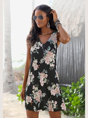 robe de plage robe-tunique estivale - lascana - noir imprimé