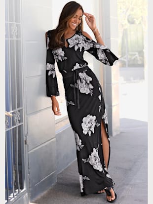 Robe longue à fleurs en jersey de viscose - LASCANA - Noir-crème Imprimé