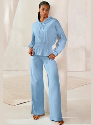 pantalon molletonné pantalon large avec ceinture élastique et jambes larges - lascana - bleu clair