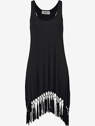 T-shirt long robe de plage décontractée avec franges nouées - Beachtime - Noir