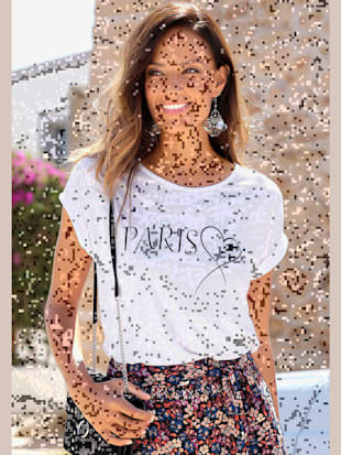 T-shirt à manches courtes encolure ronde - LASCANA - Blanc Imprimé