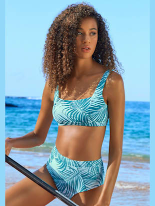 haut de bikini bustier imprimé palmiers tendance - lascana active - bleu pétrole imprimé
