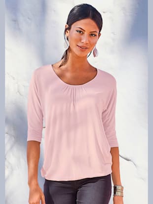 T-shirt à manches 3/4 encolure ronde légèrement froncée devant - LASCANA - Rose