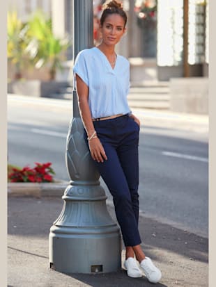 Chemisier à manches courtes - Vivance - Bleu Clair-blanc À Rayures