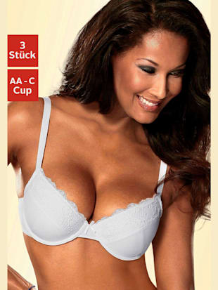 Joli soutien-gorge push-up avec dentelle jacquard douce - petite fleur - 2x Blanc + 1x Noir