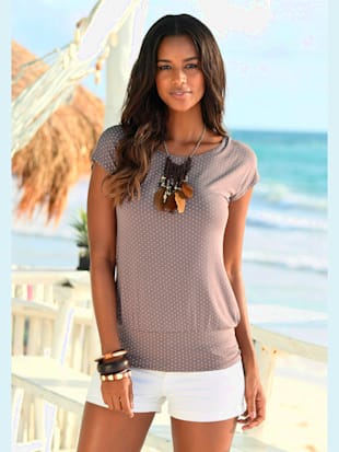T-shirt long t-shirt lascana avec joli imprimé à pois - LASCANA - Taupe À Pois