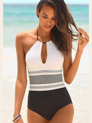 Maillot de bain élégant motif rayé - JETTE - Noir-blanc