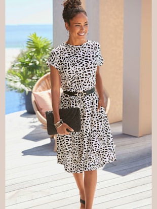 Robe en jersey encolure ronde - LASCANA - Crème-noir Imprimé