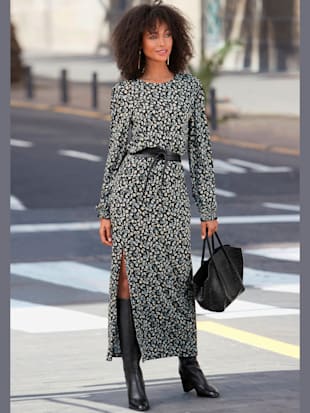 Robe mi-longue robe midi avec encolure ronde - LASCANA - Noir Imprimé