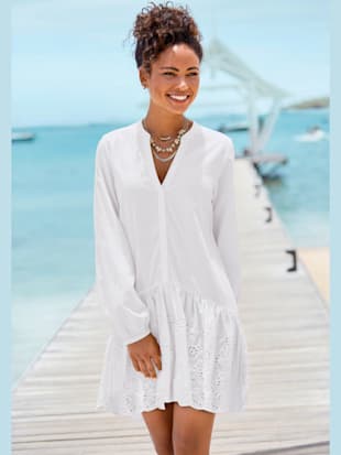 Chemisier long encolure en v à col montant - LASCANA - Blanc