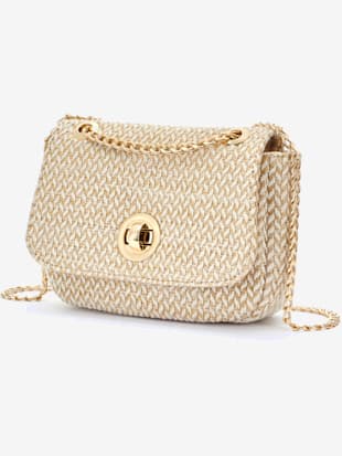 Sac+en+bandouliere+petite+poche+interieure+avec+glissiere+en+imitation+raphia+-+Vivance+-+beige/blanc