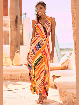 Robe longue encolure en v - LASCANA - Orange À Rayures