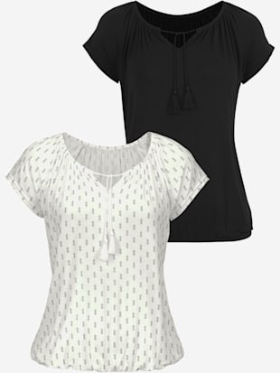 Lot de 2 t-shirts vivance - Vivance - Crème À Motifs, Noir