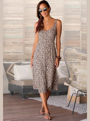 Robe mi-longue larges bretelles - LASCANA - Marron-abricot Imprimé