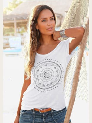 T-shirt de plage t-shirt avec imprimé tendance devant - LASCANA - Blanc