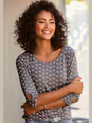 T-shirt à manches 3/4 petit nœud et découpe à la finition des manches - LASCANA - Gris Foncé