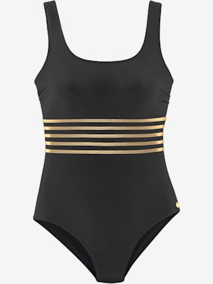Maillot de bain couleur unie avec détails couleur or - LASCANA - Noir-couleur Doré