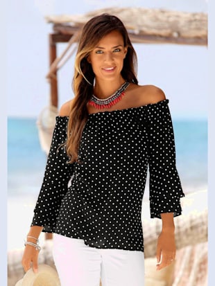 Chemisier carmen manches 3/4 - LASCANA - Noir-blanc À Pois