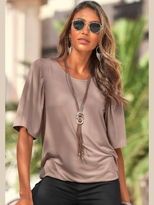 T-shirt manches larges tendance avec petites fronces devant et au dos - Vivance - Sable, Noir