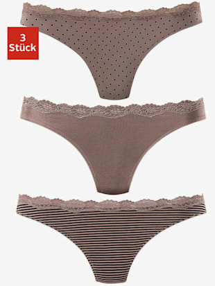 Lot de 3 strings lascana - LASCANA - Taupe Uni, À Pois-à Rayures, À Rayures